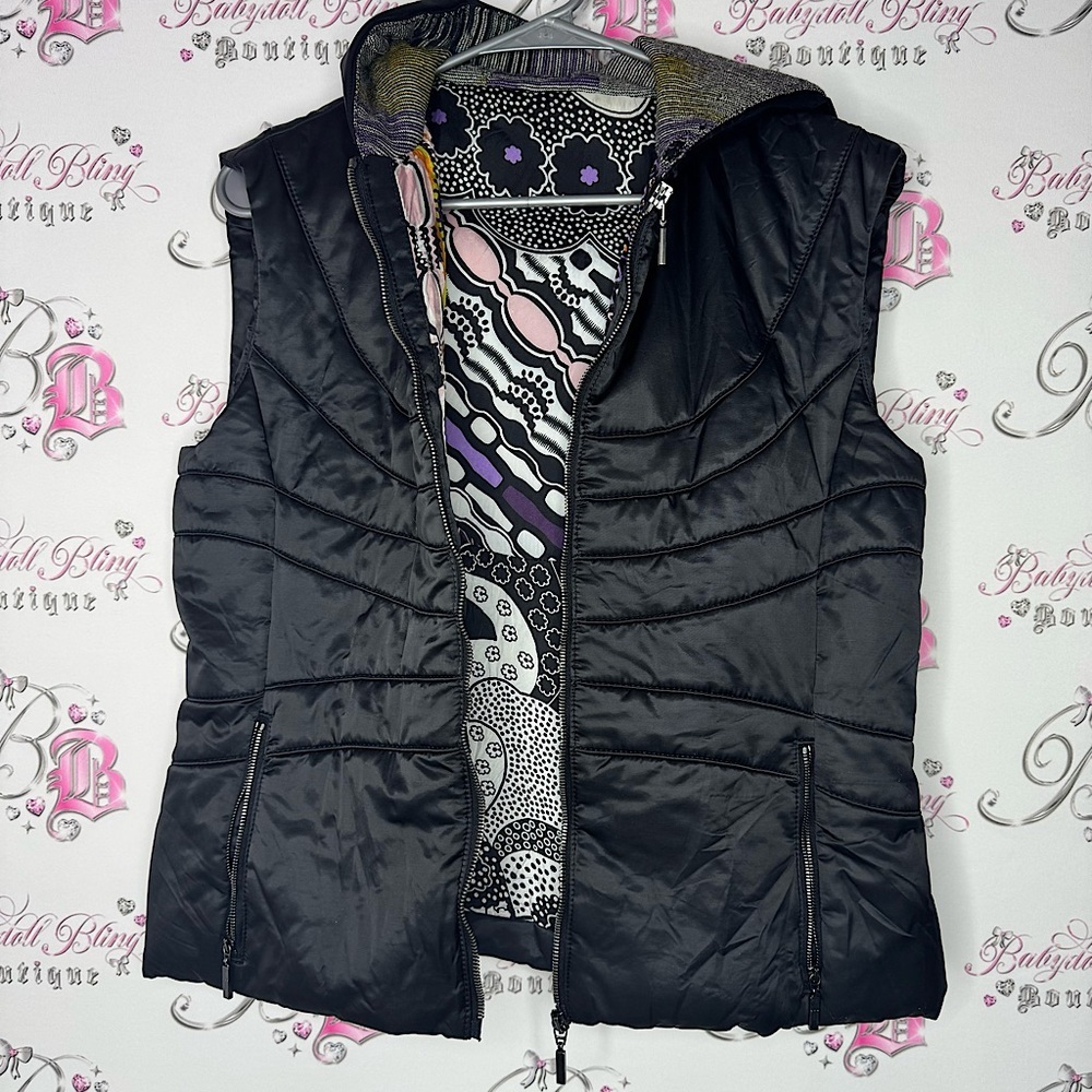 Vest reversible 2 sides black or boho pattern floral shiny made in Italy 🇮🇹 zip